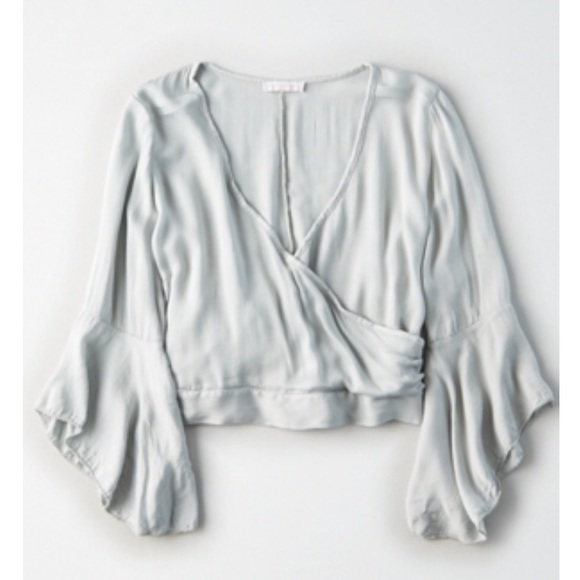 American Eagle Outfitters Tops - American Eagle Light Blue Silk Wrap Top